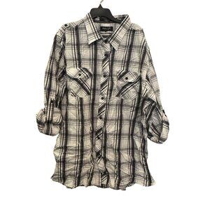 Vintage Y2K Eighty Eight Platinum Mens Button-Up Shirt XXL Black White Gray Plai